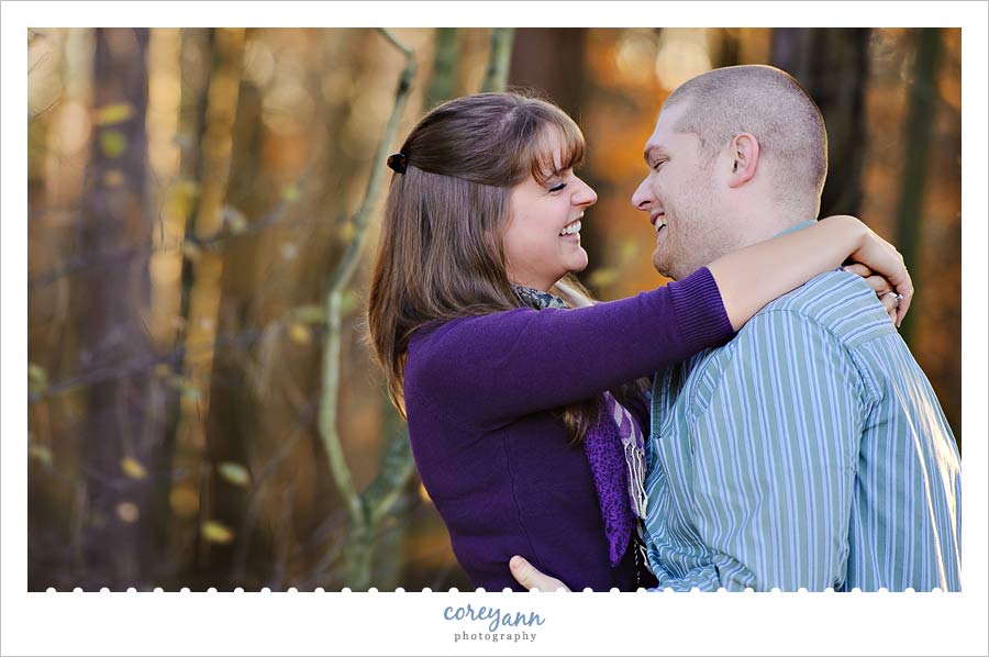 late afternoon engagement session in woods