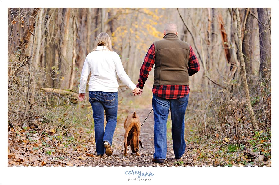 couple hiking in hartville with dog