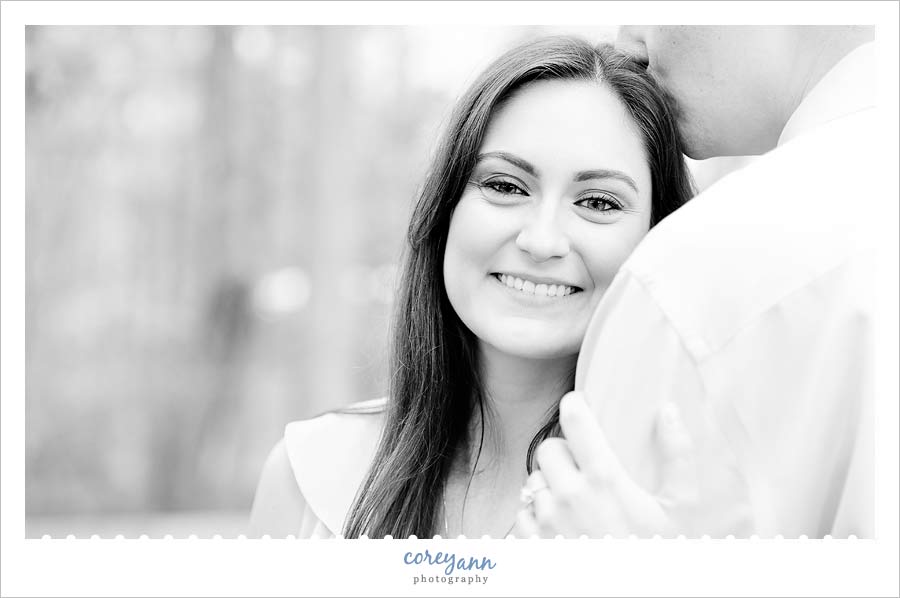 engaged couple at brandywine falls in Ohio