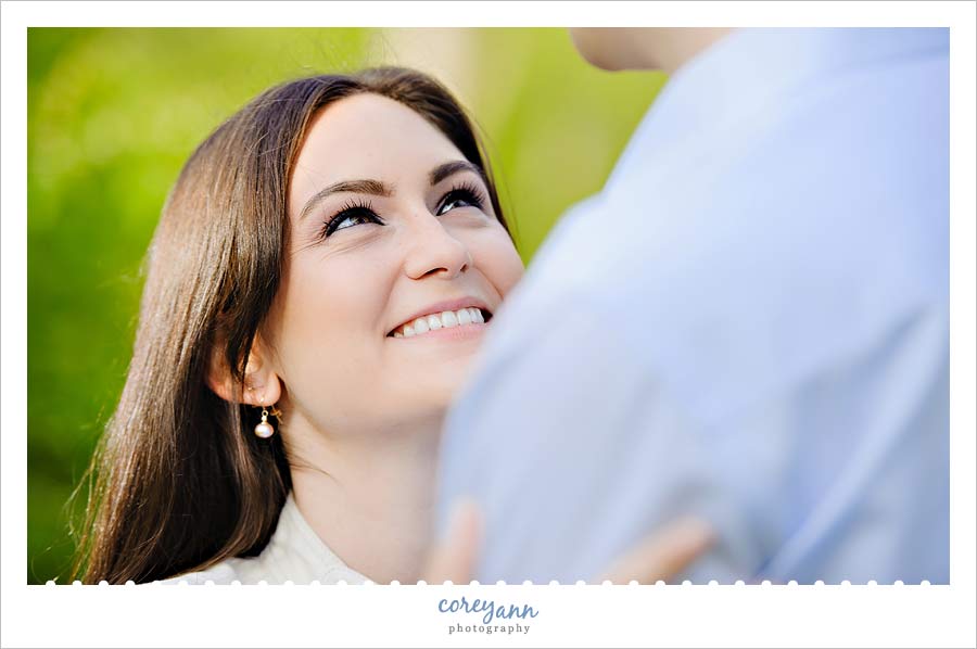 engaged couple outside in april in ohio