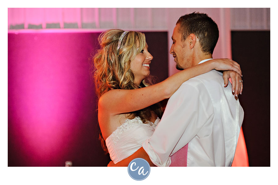 bride and groom first dance at the reception at valley view family life center