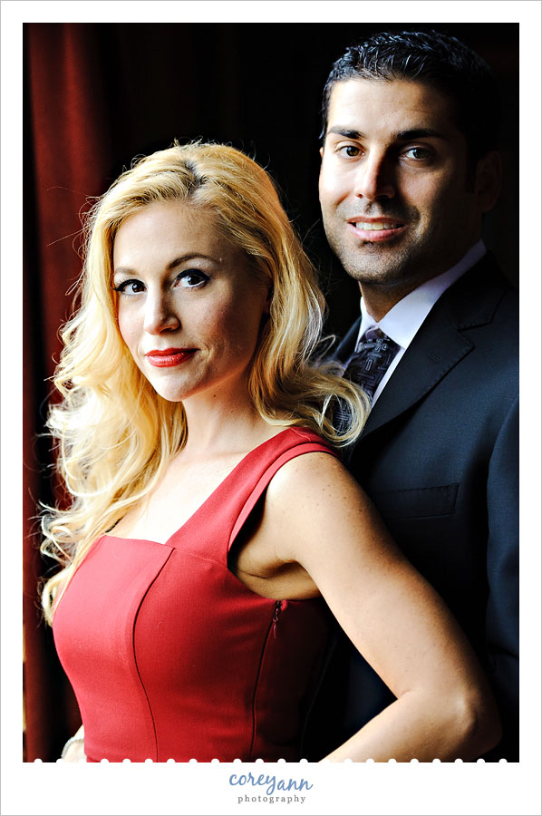 couple lit by window light at the Canton Club in Canton ohio