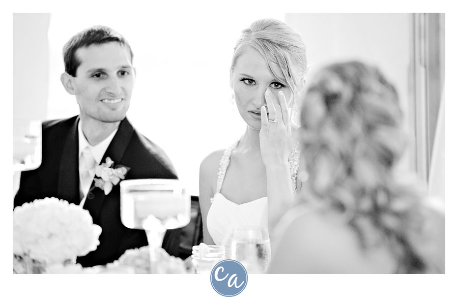 bride crying during maid of honor toast