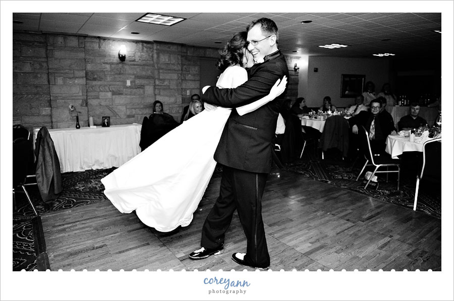 groom spinning bride at reception at punderson manor