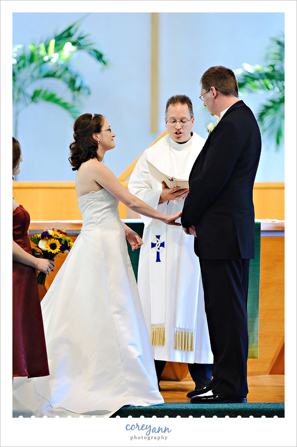 bride and groom during wedding ceremony at st marys in hudson ohio