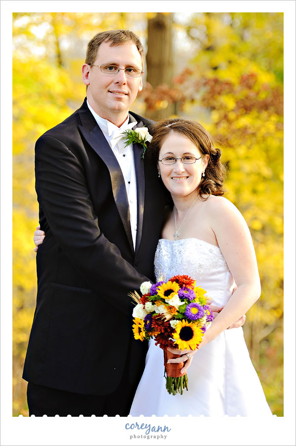 bride and groom after wedding at punderson state park