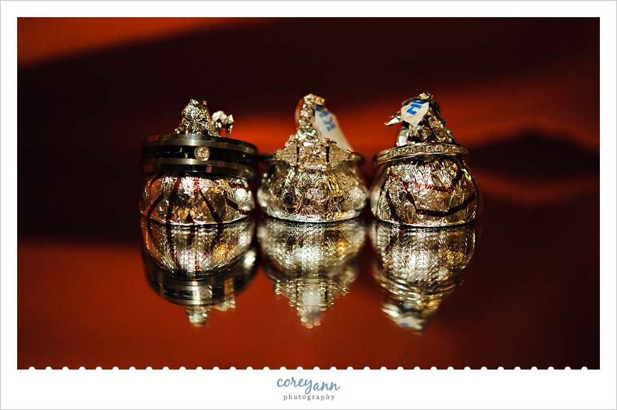 Joe & Marta's Wedding in Medina wedding rings on hershey hugs and kisses