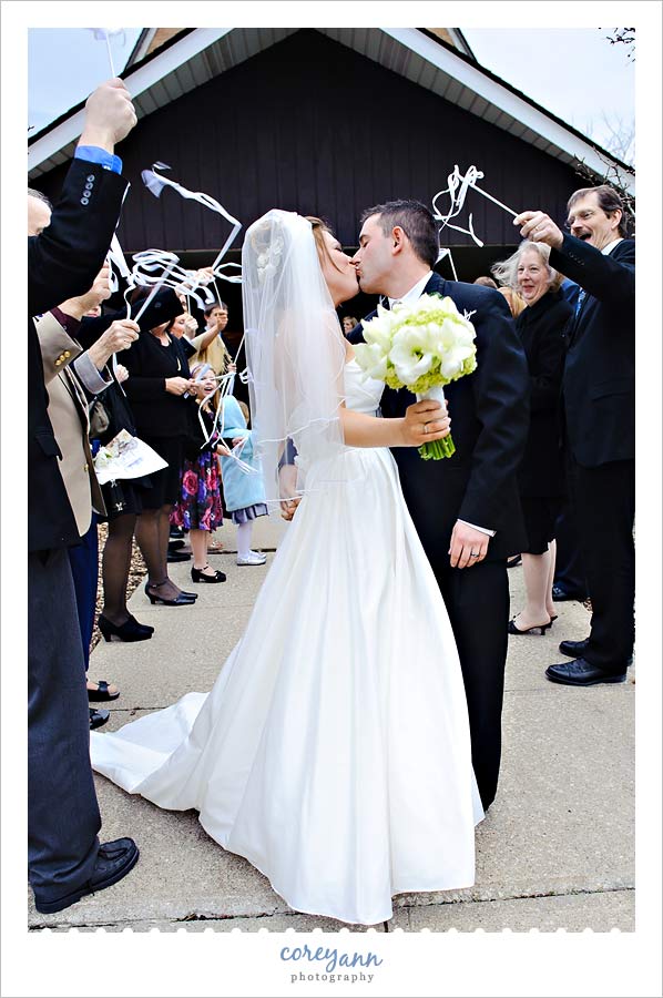 Joe & Marta's Wedding in Medina ribbon wand exit after ceremony in ohio