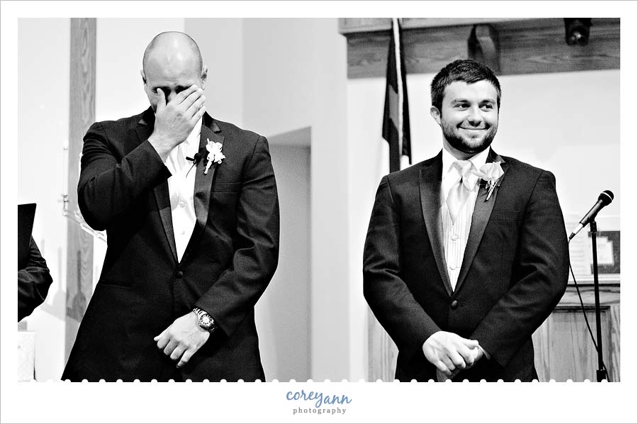 groom crying when seeing the bride