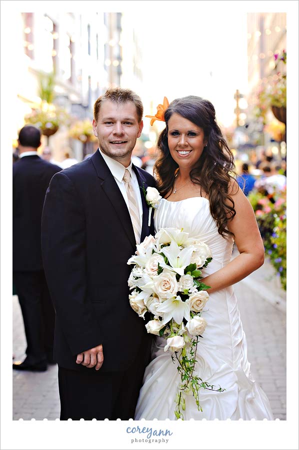 bride and groom on east 4th street in cleveland ohio