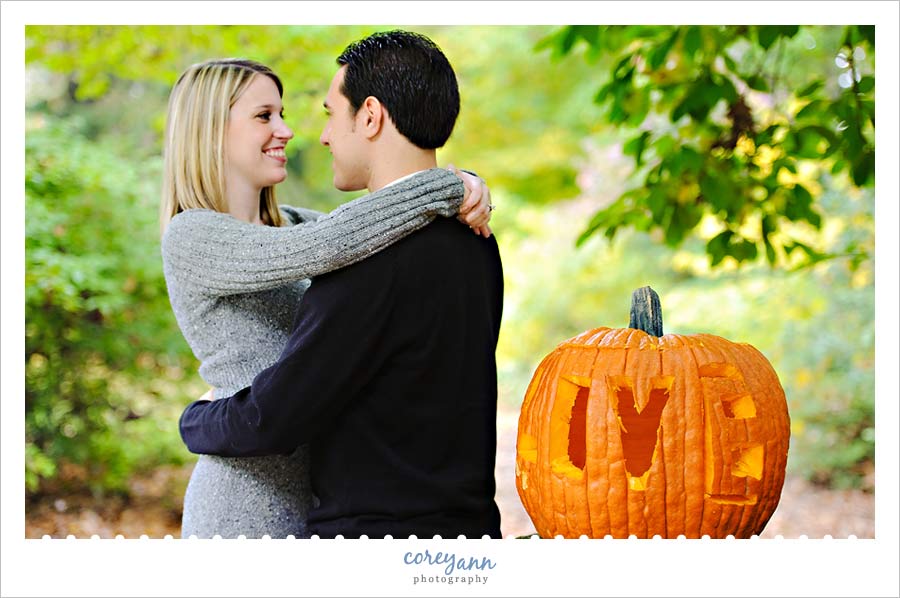engagement picture with pumpkin  at mill run metropark in youngstown