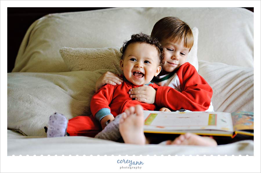 brothers wearing christmas pajamas