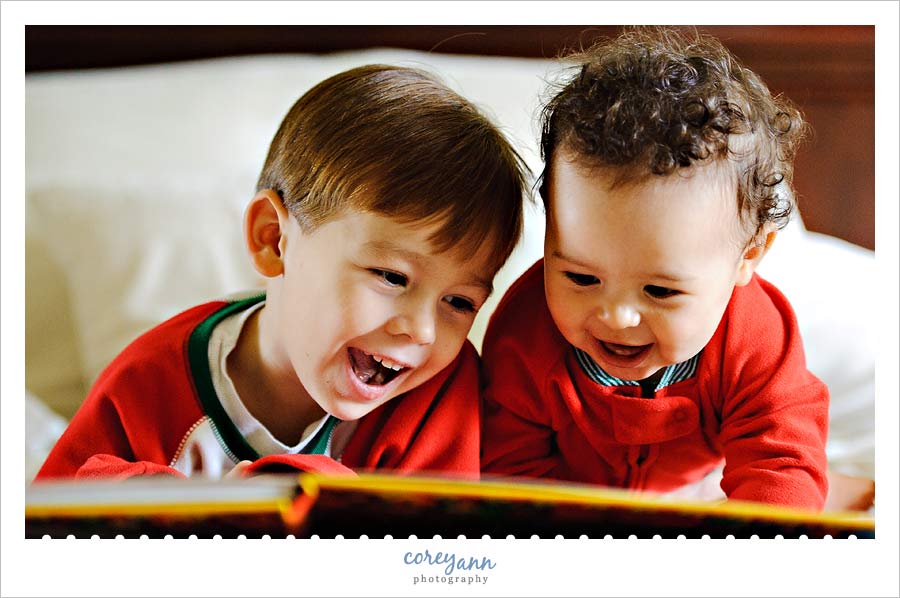 reading a night before christmas in christmas pajamas in avon ohio