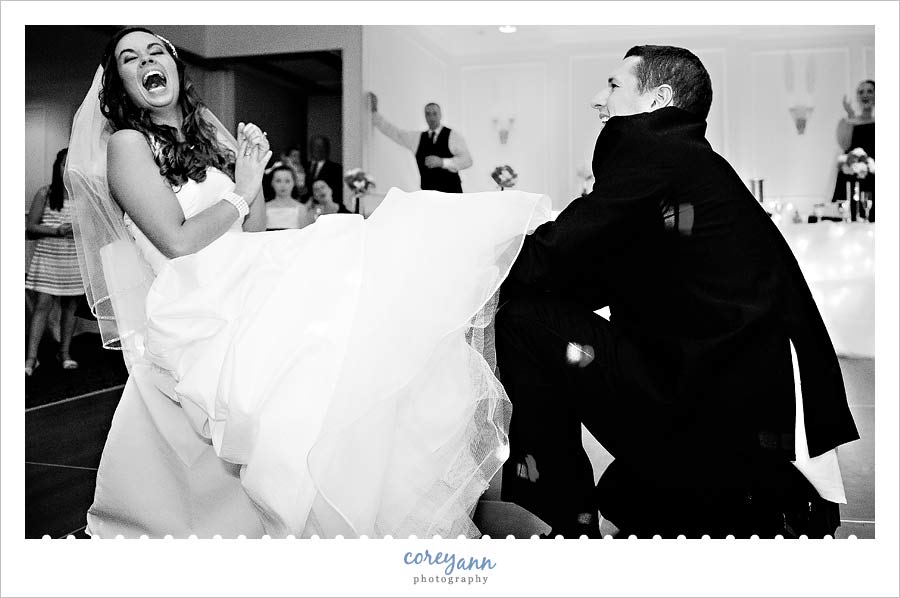 garter removal at wedding reception at courtyard by marriott in canton ohio