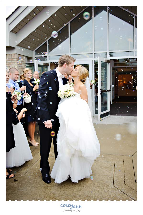 bride and groom exit with bubbles in ohio