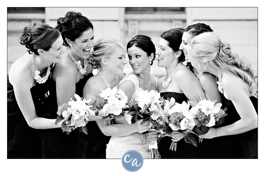 bridesmaids laughing and making faces