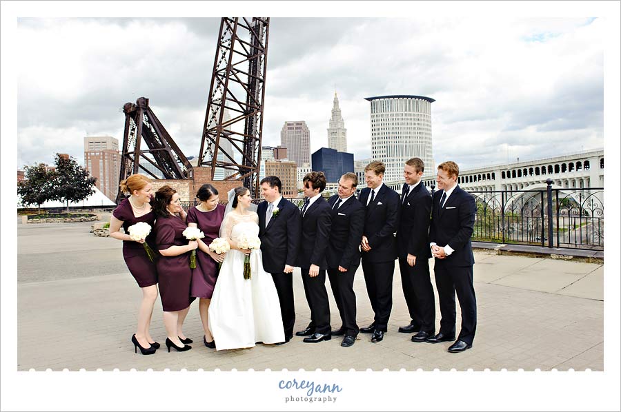 bridal party on superior viaduct in downtown cleveland