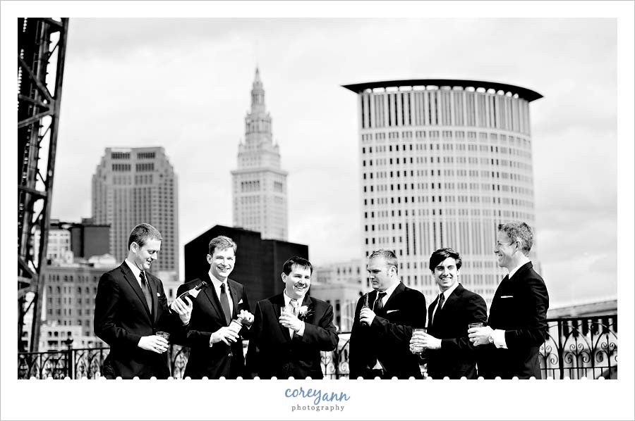 groomsman in cleveland with skyline