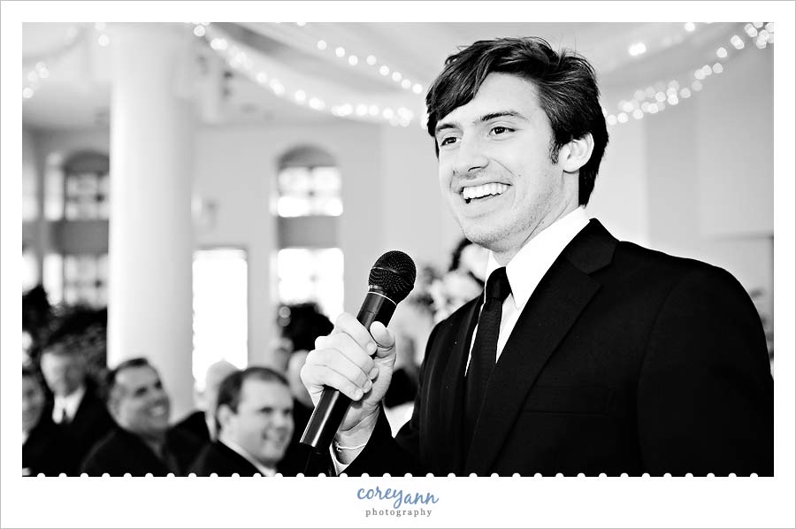 best man toast during wedding reception at massimo da milano