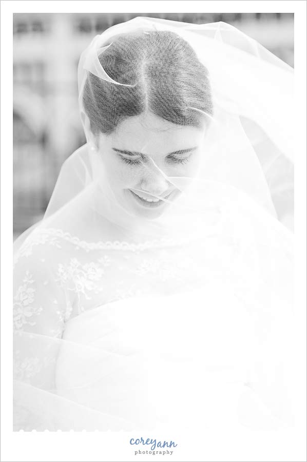 bride and veil in wind in cleveland ohio