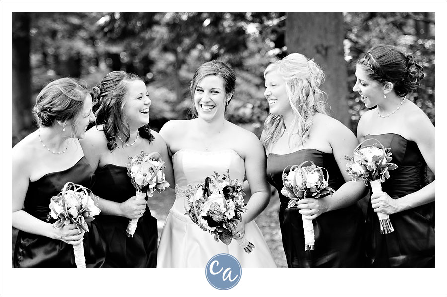 bride and bridesmaids laughing in mansfield ohio
