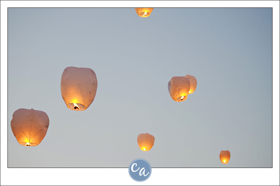 close up of wish lanterns in the sky after being released in Ohio