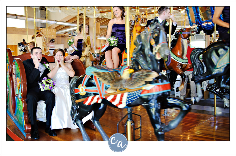 bride and groom on carousel in mansfield ohio