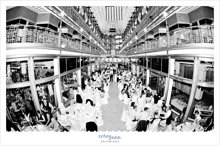 wedding reception at the arcade in the hyatt in cleveland