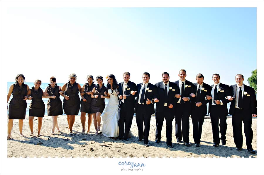 bridal party on beach at edgewater park in cleveland ohio