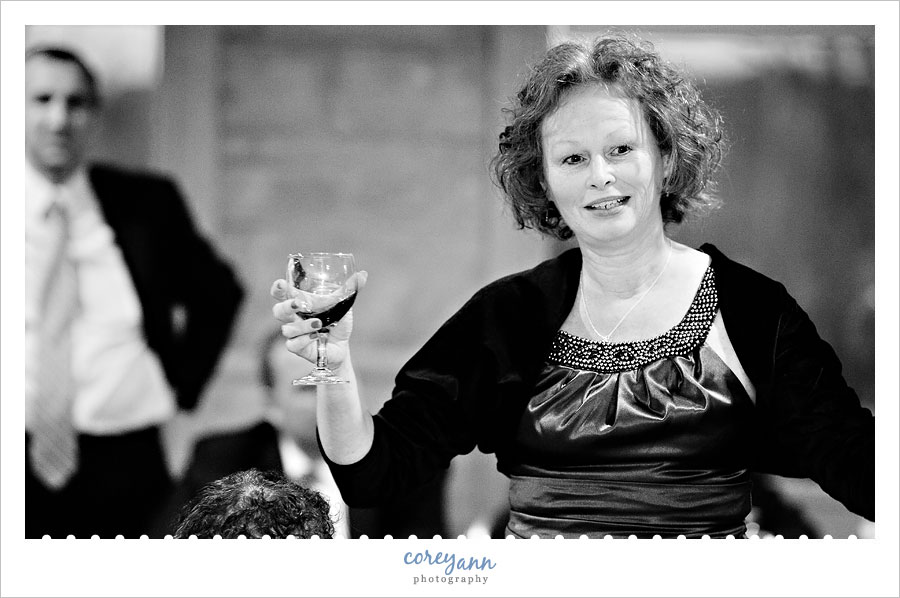 bride's mother giving a toast at reception at punderson manor