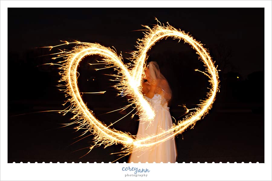 bride and groom heart with sparkler in ohio
