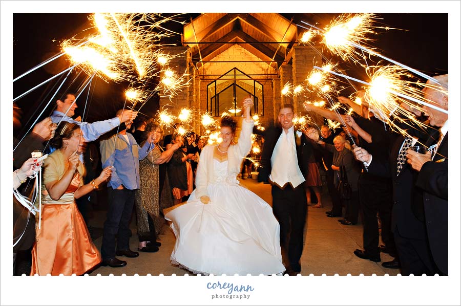 bride and groom sparkler exit