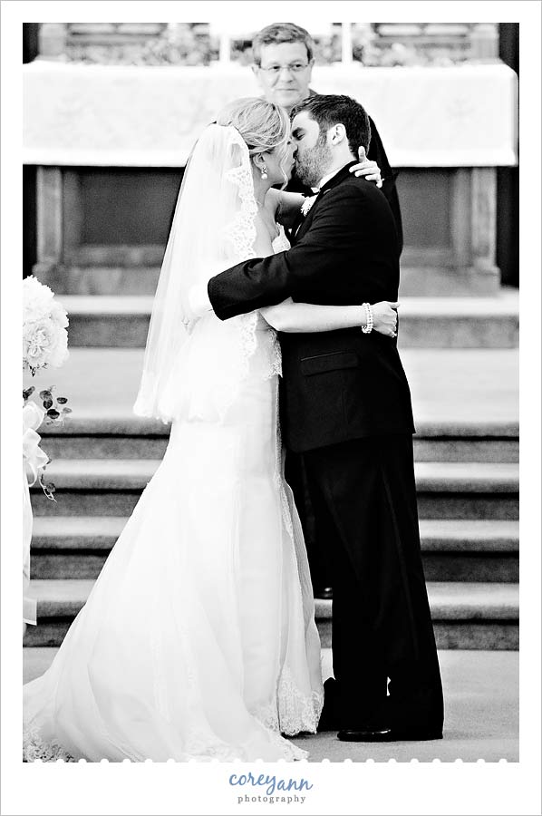 bride and groom during ceremony at zion's reformed church in greenville pa
