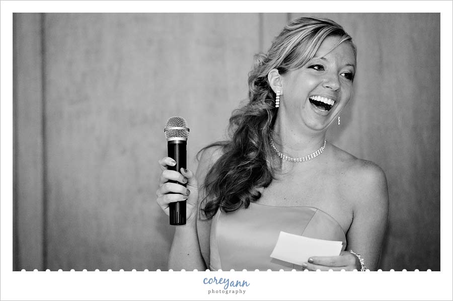 matron of honor laughing during toast in dover ohio