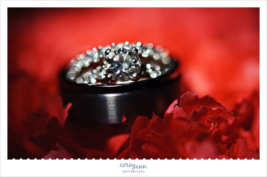 wedding rings in rose petals