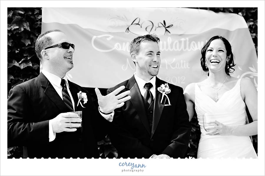 toast at a wedding reception at the treehouse bar