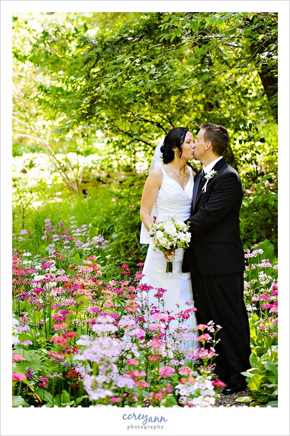 bride and groom at lantern court at holden arboretum