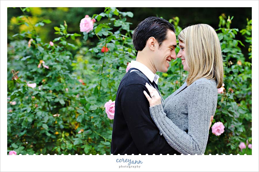 engagement session in rose garden at mill run metropark in youngstown
