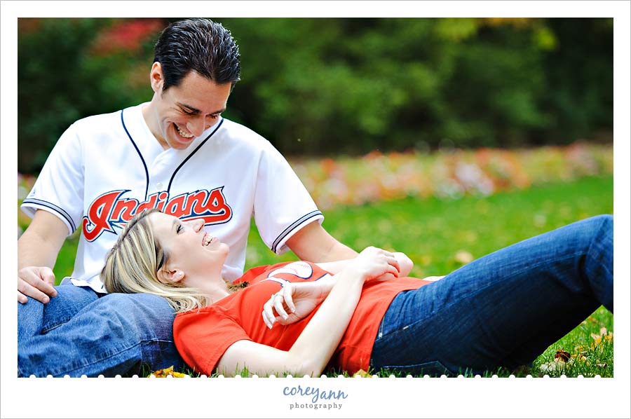 Matt and Carrie's Engagement Session engagement session in cleveland indians jerseys
