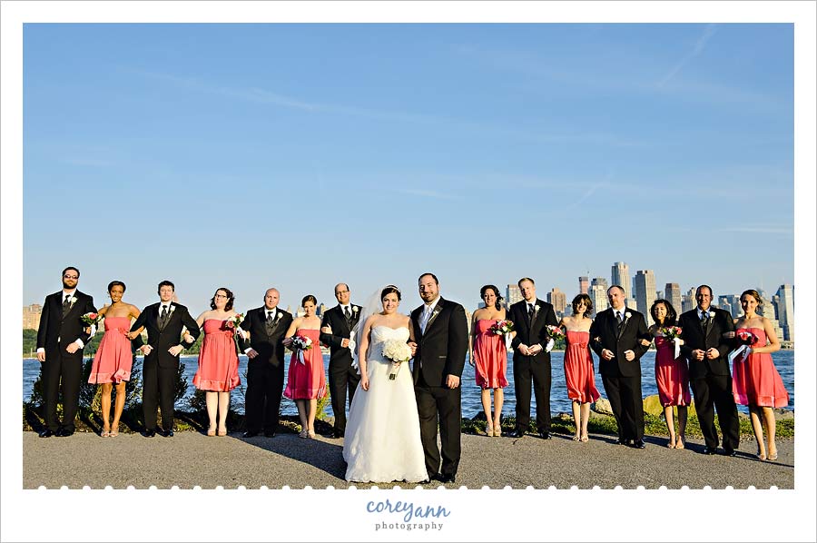 black and hot pink bridal party with NYC skyline