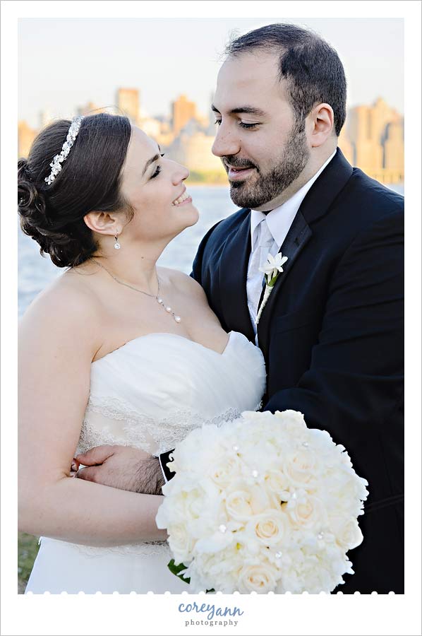 bride and groom at waterside restaurant and catering in north bergen nj