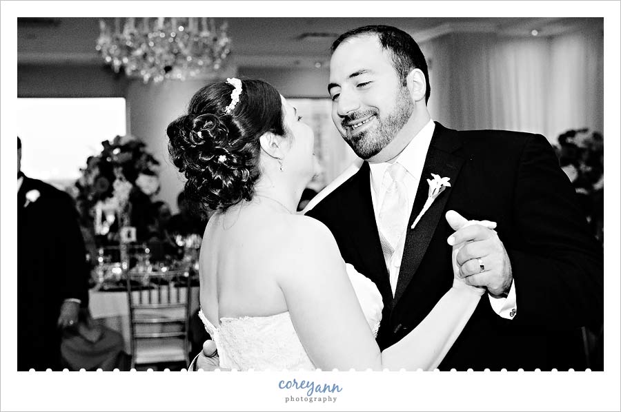 bride and groom first dance at waterside restaurant in New Jersey