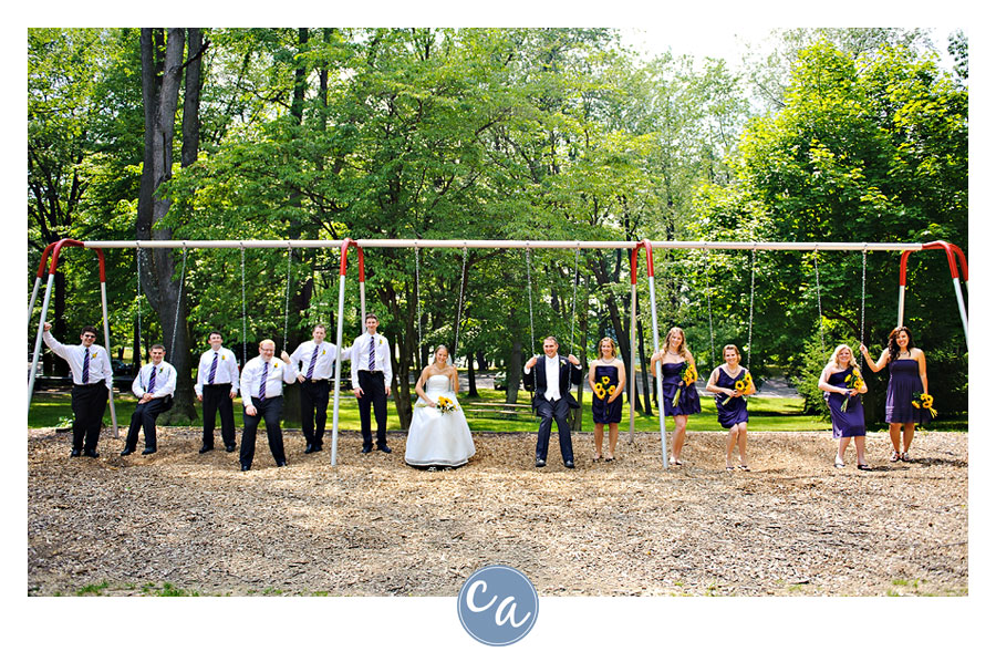 bridal party on swings in mogadore ohio