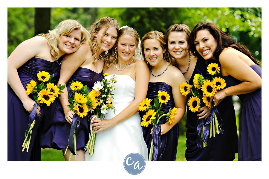 bride and bridesmaids in purple with sunflowers in mogadore ohio
